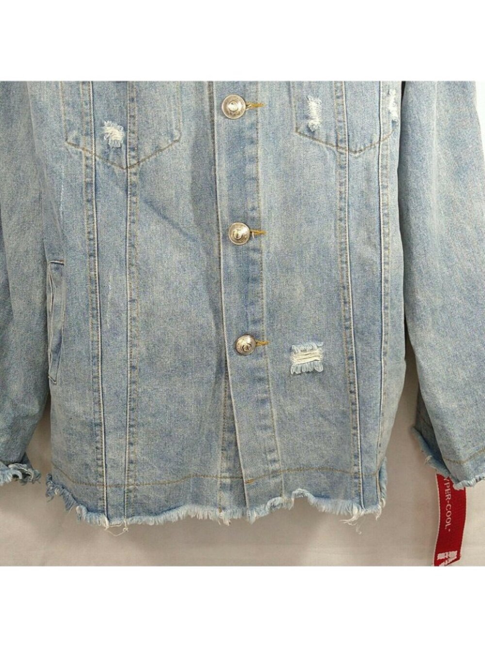 Mod Wave Movement Denim Jean Jacket Button Up Men Size XL Ripped Destroyed - Picture 3 of 12